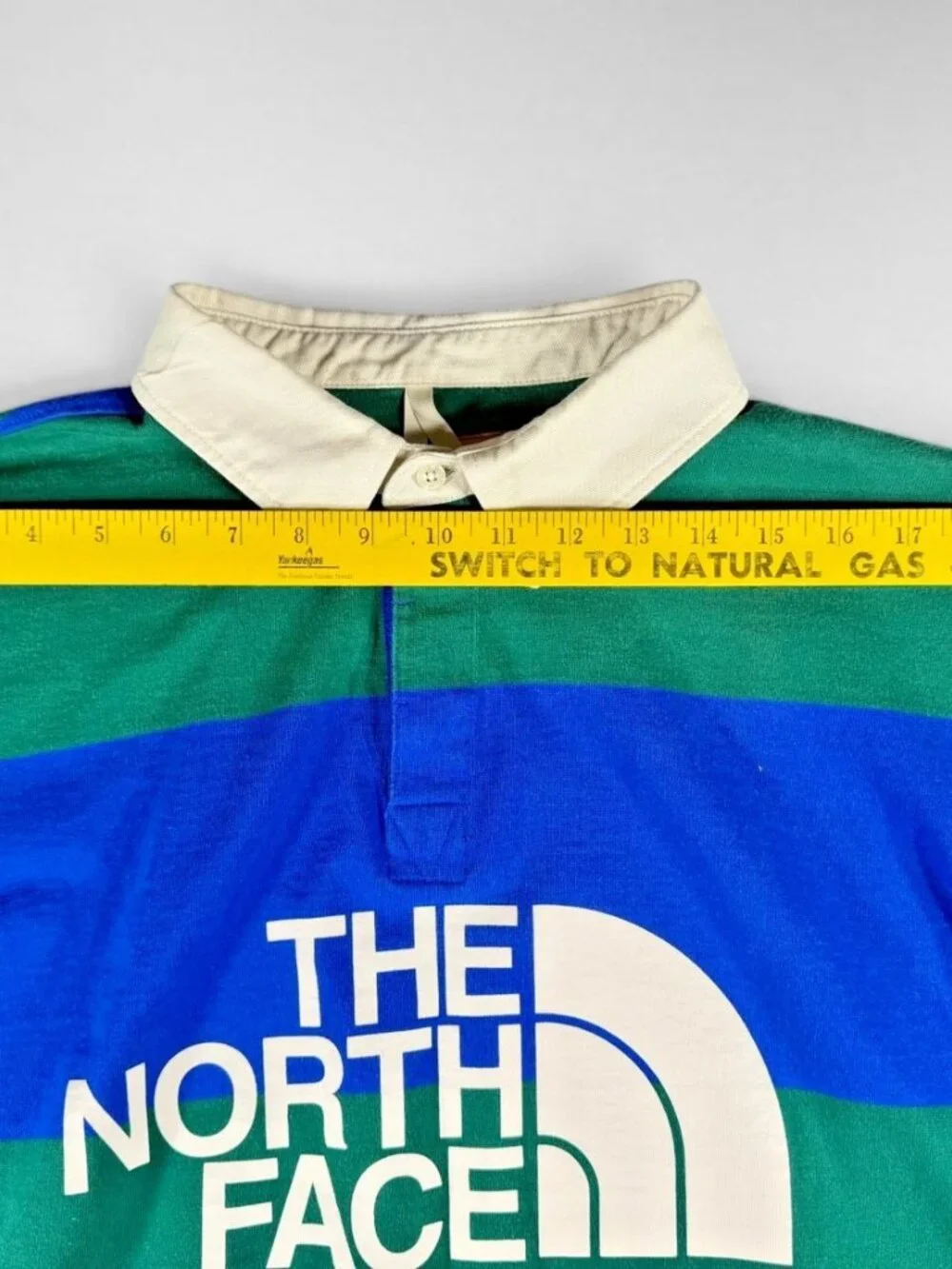 The North Face Rugby Shirt Mens L Blue Green Stripe Long Sleeve Logo Cotton